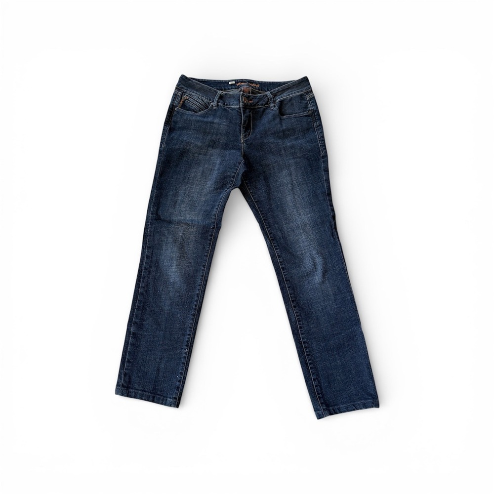 Worn Jeans Womens Size 10/30 Dark Wash Straight Leg Zipper Pocket Stretch‎ Denim